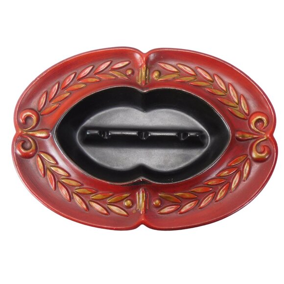 Haeger Other - Vintage 1970s USA Mid Century Heager Red AshTray Wheat Leaf Baroque Crest 1068